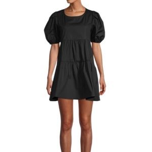 Love Ady Puffed-Sleeve Stretch Cotton Mini Tiered Dress